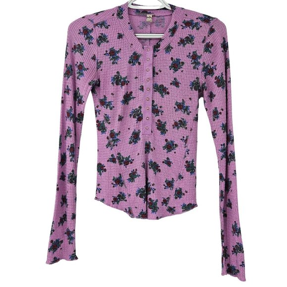 Free People Tops - Intimately Free People One Of The Girls Floral Henley Top Purple Women’s Size XS